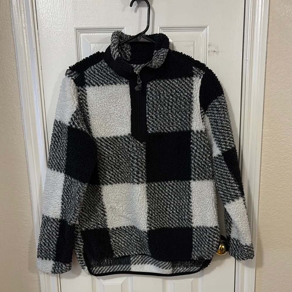 Black and White Checkered Fleece Pullover